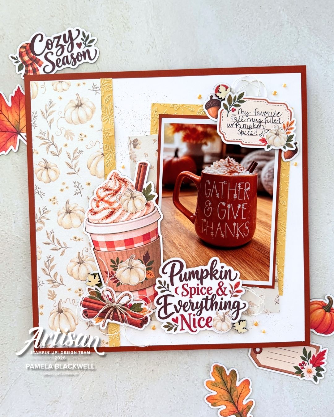 Pumpkin Spice Scrapbook Page and Gift Card Holder with Glow of Harvest DSP
